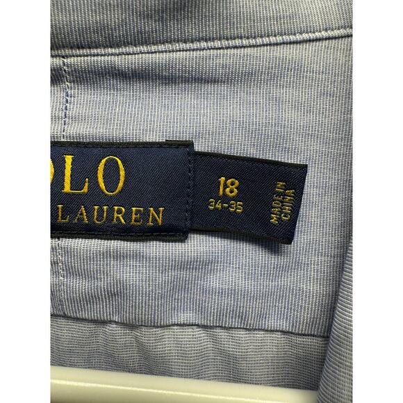 Mens Polo Ralph Lauren Blue Long‎ Sleeve Button Down Oxford Shirt Size 18-34/35 - Picture 4 of 11